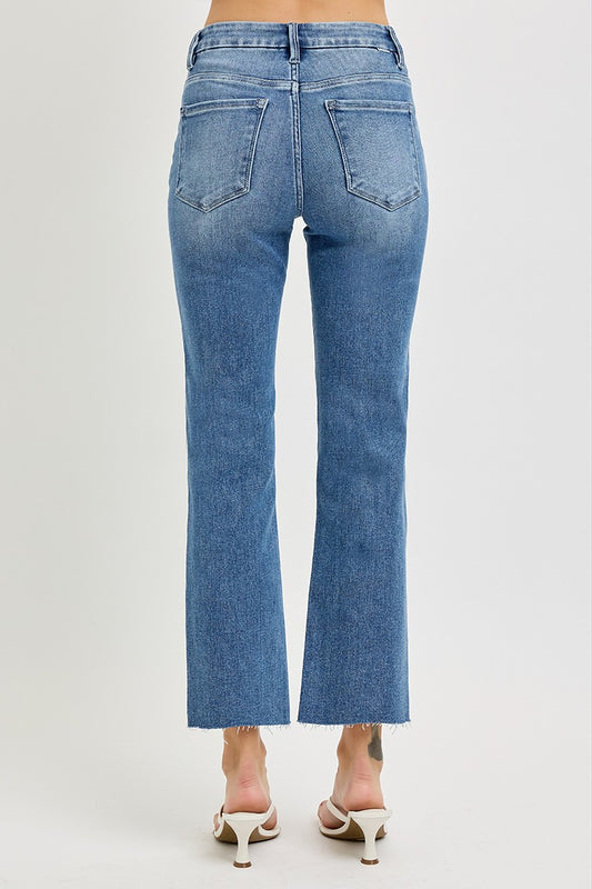 Emma Tummy Control High Rise Crop Straight Jean In Medium Denim