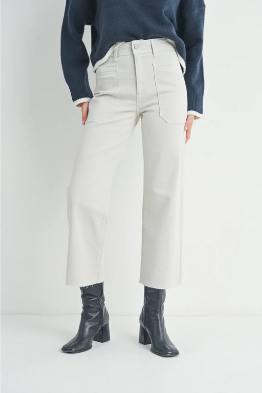 High Rise Utility Wide Leg Jeans In Sea Salt