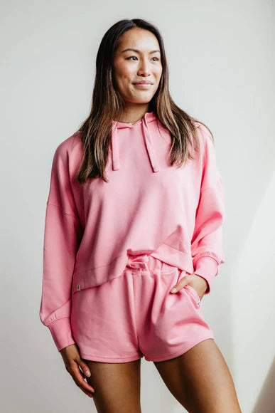 Simply Southern Cropped Hoodie/Shorts Set in Pink