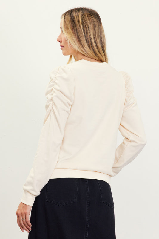 Cream Ruched Sleeve Knit Top