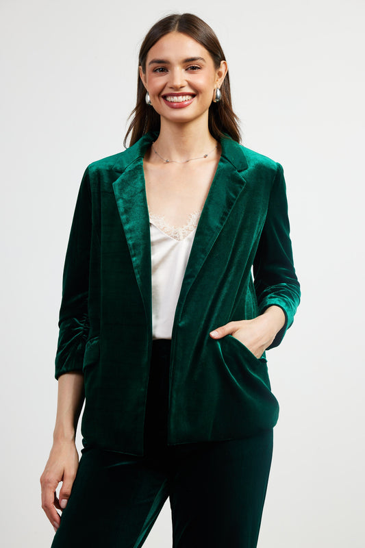 Holiday Velvet Blazer In Hunter Green