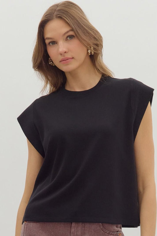 Solid Cap Sleeve Top In Black