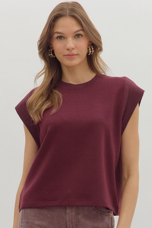 Solid Cap Sleeve Top In Merlot