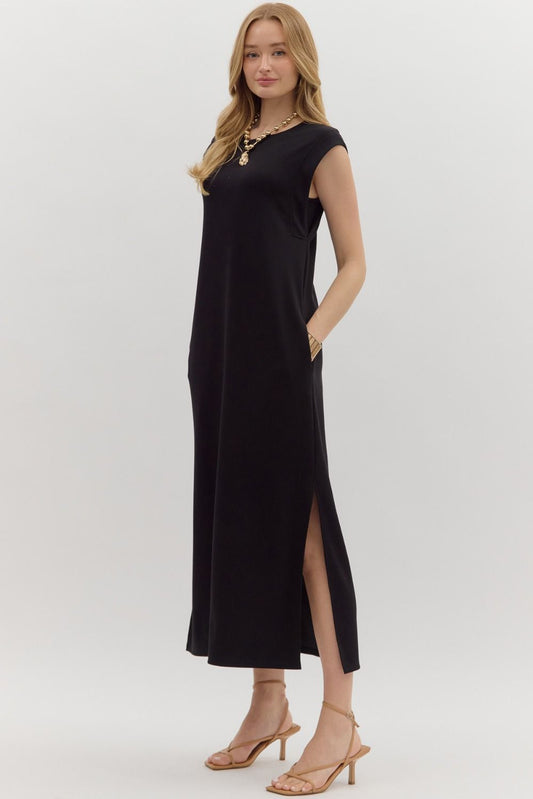 Solid Jersey Knit Midi In Black
