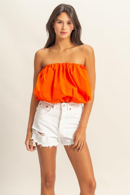 Strapless Bubble Top In Tomato