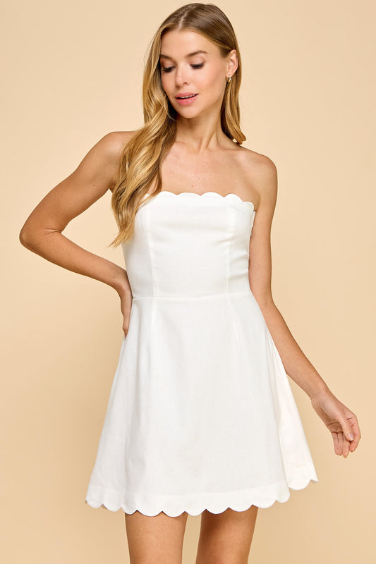 Show Out Scalloped Mini Dress In White