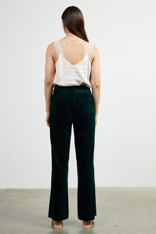 Holiday Velvet Straight Leg Pants In Hunter Green