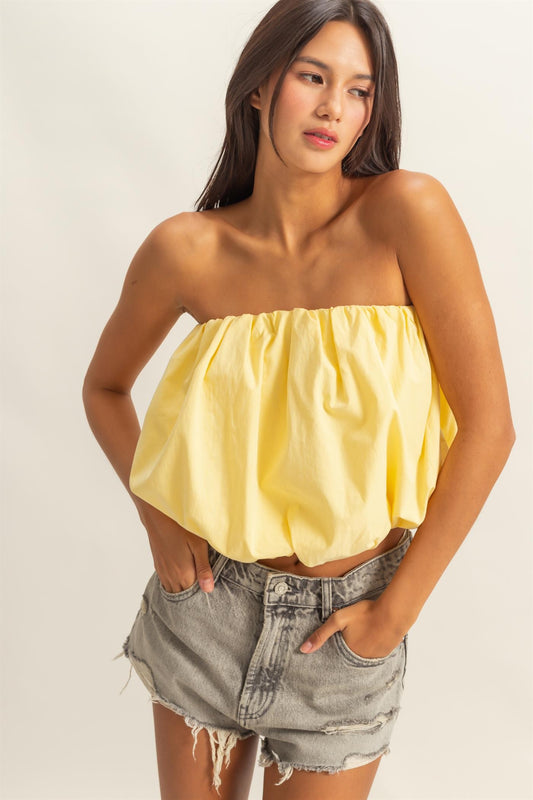 Strapless Bubble Top In Creamy Yellow